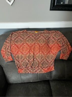 Ruby Rd. Orange & Black Geometric Pullover Sweater